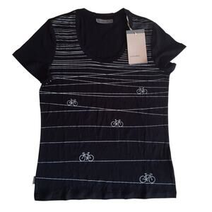 Icebreaker Womens M Tech Lite Short Sleeve Tee Hill Sprint Bikes Black Merino